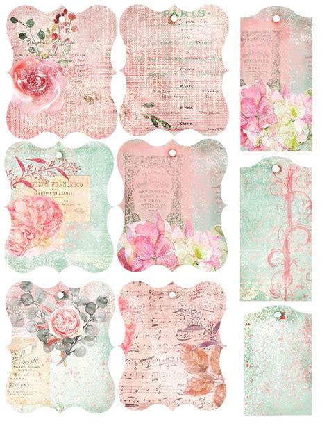 June Roses Tags Digital Download Pink Rose Tags Junk Journal Kit