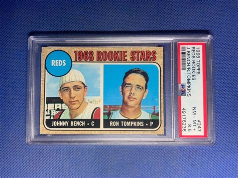 1968 Topps 247 JOHNNY BENCH Ron Tompkins Reds Rookies RC HOF MVP PSA 8