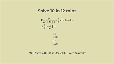 Mcq Algebra Questions For Competitive Exams Ssc Cgl Set