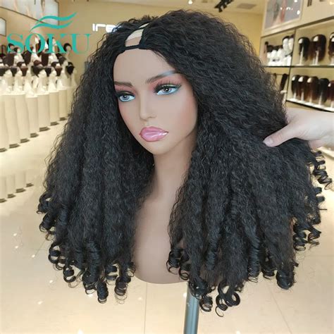 SOKU Peluca Afro Rizada En Forma De V Para Mujer Pelo Sint Tico Liso