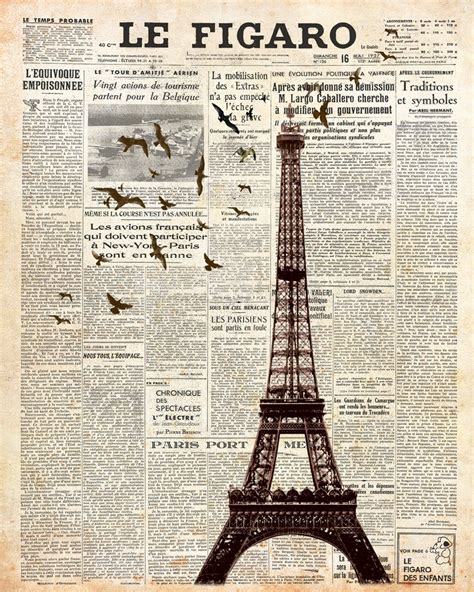 Eiffel Tower On Newspaper Paris Wall Decoration Print 8x10 Free