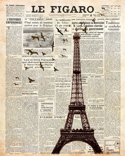 Eiffel Tower On Newspaper Paris Wall Decoration Print X Free