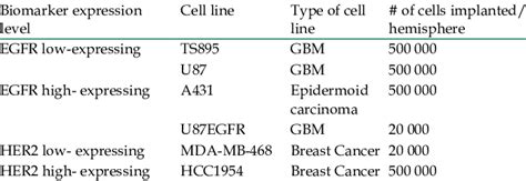 Cell lines used for generating intracranial tumor mouse models ...