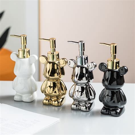 Jual Bear Refill Pump Bottle Ceramic Glassy Gold Silver Elegant Soap