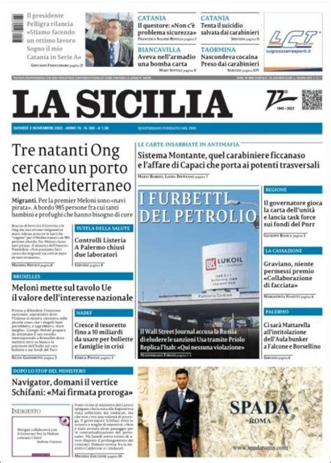 Journal La Sicilia Italie Les Unes Des Journaux De Italie Dition