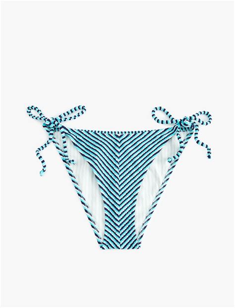 Mavi Kad N Yanlar Ba Lamal Izgili Pli Bikini Alt Sak Mm Koton