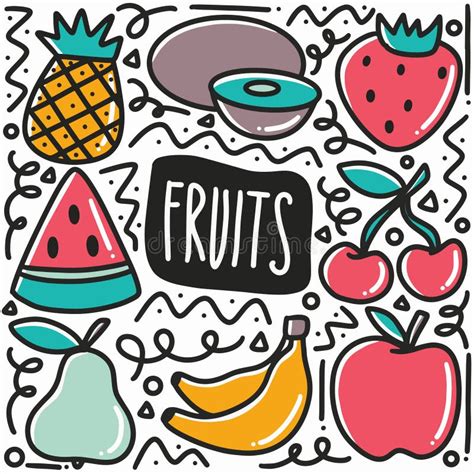 Conjunto De Doodle De Frutas Dibujadas a Mano Ilustración del Vector