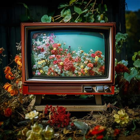 Un Televisor Con Flores Foto Premium