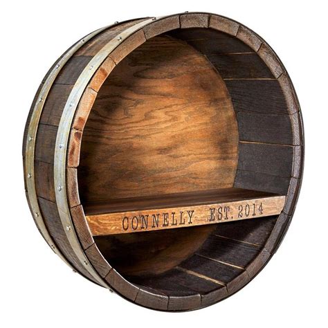 Personalized Reclaimed Whiskey Barrel Bar Shelf Wine Enthusiast