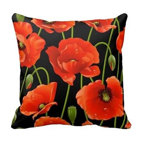 Chic Black Red Poppy Throw Pillow Case Poppy Flower Decorative Cushion