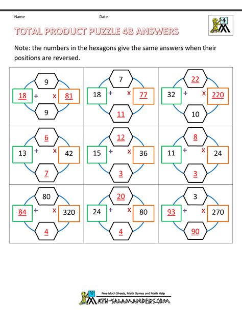 Free Math Puzzles 4th Grade