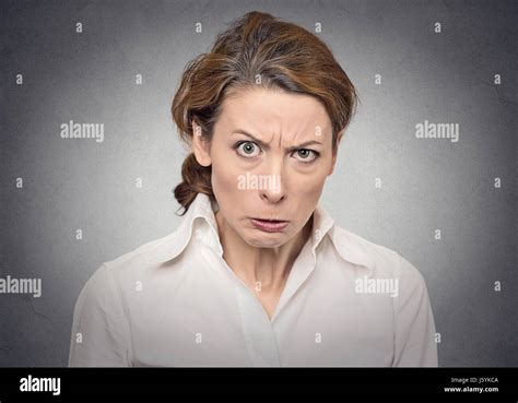 Portrait Angry Woman On Grey Background Stock Photo Alamy
