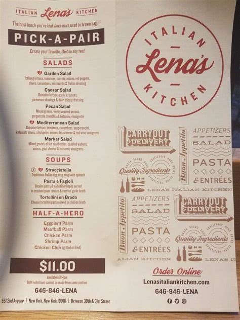 Menu Of Lenas Italian Kitchen In New York Ny 10016