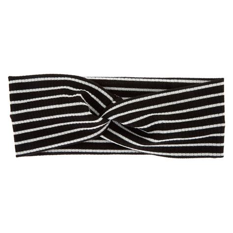 Striped Ribbed Twisted Headwrap Black Claires Us