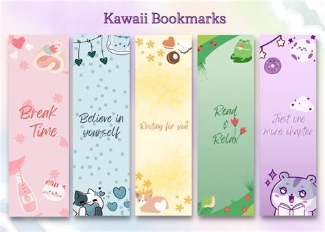 Printable Kawaii Bookmarks Instant Digital Download Bookmarks For