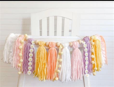 Boho Daisy Birthday High Chair Yarn Tassel Banner High Chair Banner Cake Smash Backdrop Banner