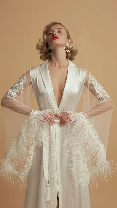 Swan Queen Silk And Lace Robe Kimono Ivory With Nude Lining Style