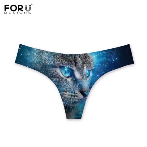 Forudesigns Fashion Fit Women Sexy Thongs Blue 3d Galaxy Cat Printing Girls G Strings