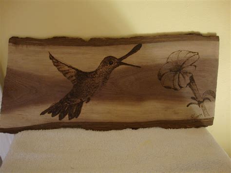 Wood Burned Hummingbird On A Walnut Slab Moose Art Art Walnut Slab