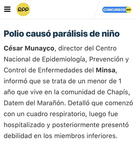 Antonio M Quispe Md Phd On Twitter Sobre El Caso De Polio En