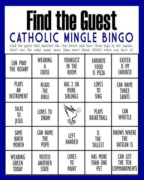 Catholic Mingle Bingo Party Icebreaker Rcia Games Fun Games For