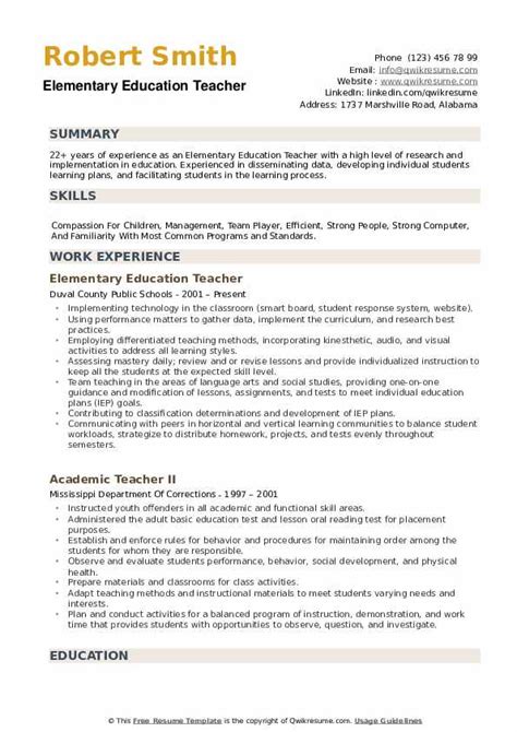 Elementary Teacher Resume For Teaching Position - bmp-potatos