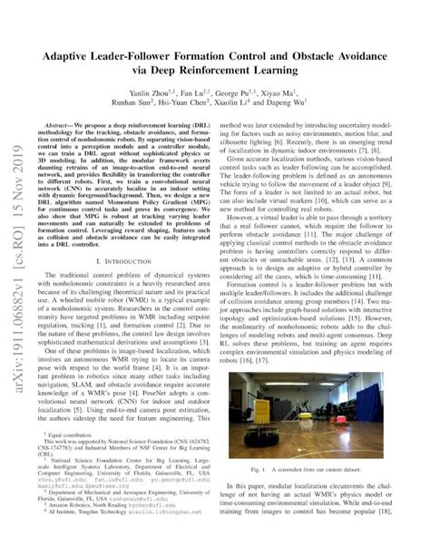 Pdf Adaptive Leader Follower Formation Control And Obstacle