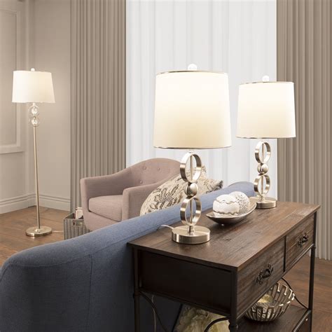 Table Lamp And Floor Lamp Set Of 3 Modern Brushed Steel LED Living Room