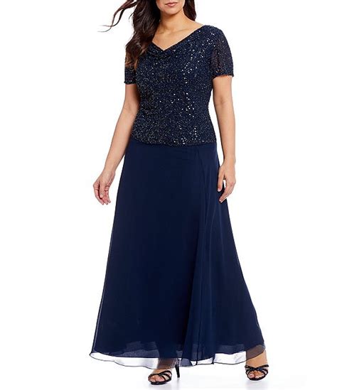 Jkara Plus Beaded Bodice Chiffon Gown Dillards