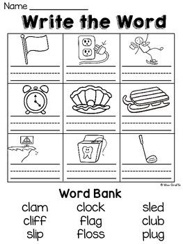 L Blends Worksheets and Activities by Miss Giraffe | TpT