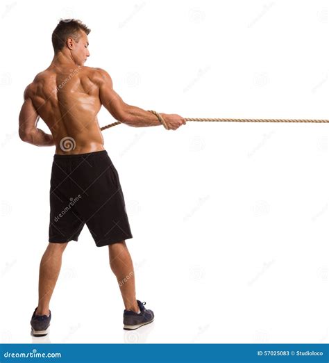 Strong Man Pulling A Rope Stock Image Image Of Length 57025083