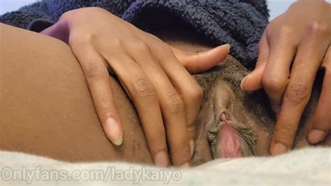 Ebony Teêen Plays with Pussy tries not to get Caught Pornhub