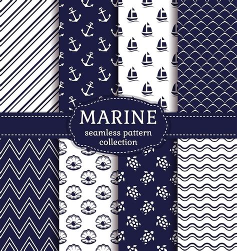 Premium Vector Set Of Marine And Nautical Backgrounds In Navy Blue