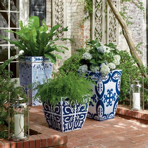 Santorini Handpainted Planters Frontgate Mediterranean Decor