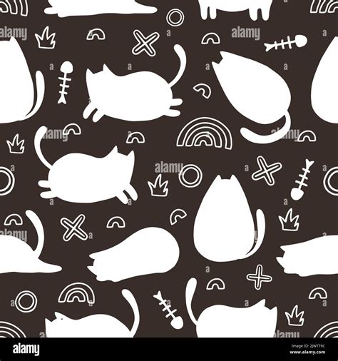 Cute Cartoon Cat Vector Icons Seamless Pattern And Background Stock