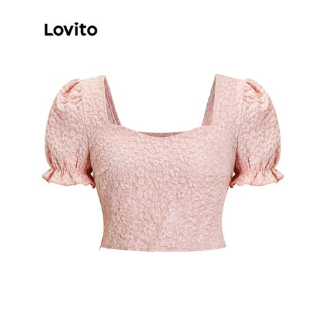 Lovito Casual Plain Lettuce Trim Delicate Elegant Puff Sleeves Side Zip