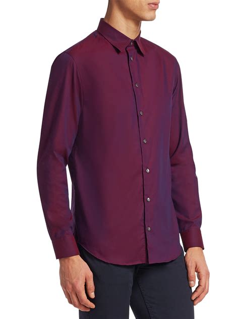 Emporio Armani Classic Cotton Button Down Shirt In Purple For Men Lyst