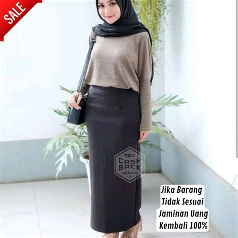 Jual Rok Hitam Span Panjang Wanita Kerja Kantor Pinggang Karet Elastis