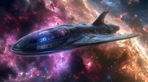 Futuristic Spaceship Soaring Through A Cosmic Nebula Premium AI