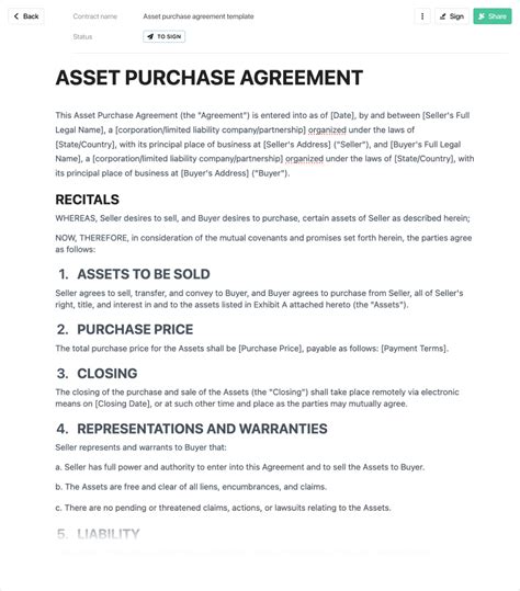 Asset Purchase Agreement Free To Use