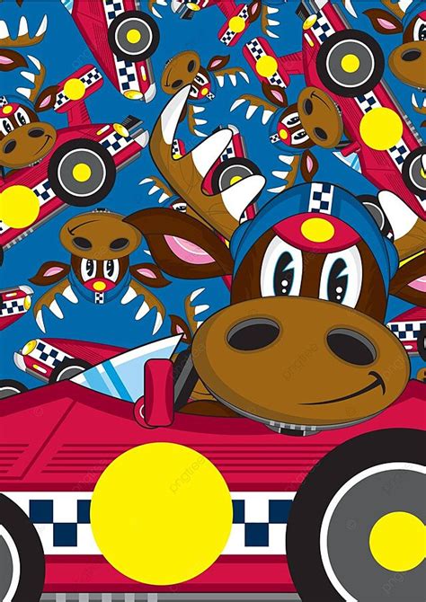 Cartoon Reindeer Racing Car Driver Motorsport Reindeer Pattern Animals