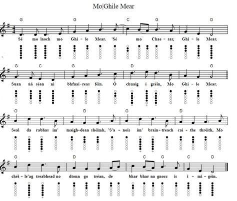 Mo Ghile Mear Sheet Music Tin Whistle Notes Lyrics And Chords Irish