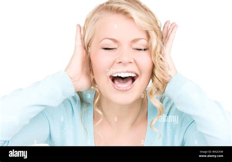 Happy Screaming Woman Stock Photo Alamy