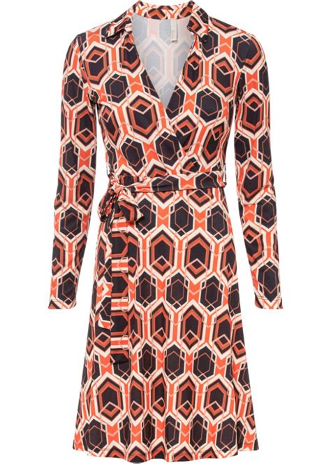 Modernes Kleid mit ausfälligem Muster orange Damen bonprix