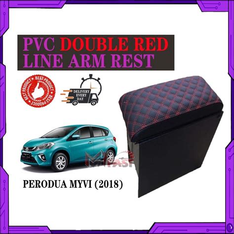 Perodua Myvi Car Console Box Double Red Line Arm Rest Shopee