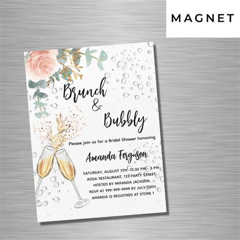 Brunch Bubbly Bridal Shower Rose Floral Luxury Magnetic Invitation Zazzle