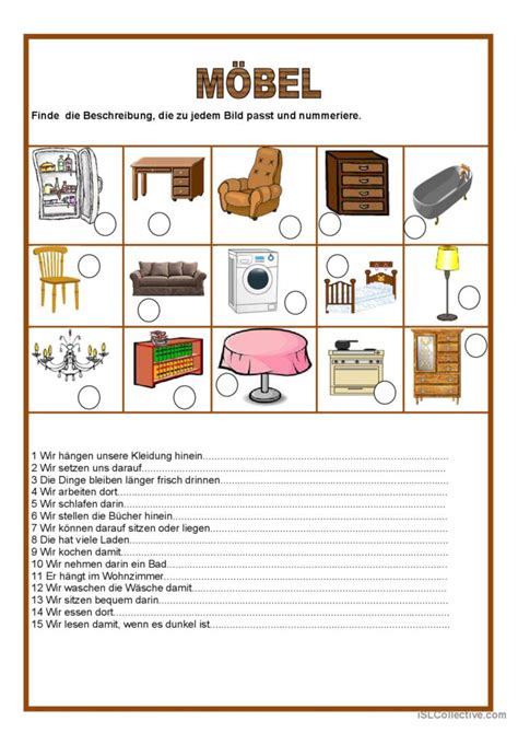 Möbel allgemeines leseverständnis Deutsch DAF Arbeitsblätter pdf doc