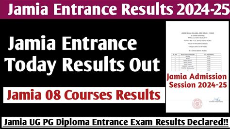 Jamia Entrance Exam Results Declared Jamia Ug Pg Diploma All