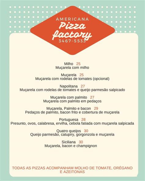 Menu At Pizza Factory Pizzeria Americana