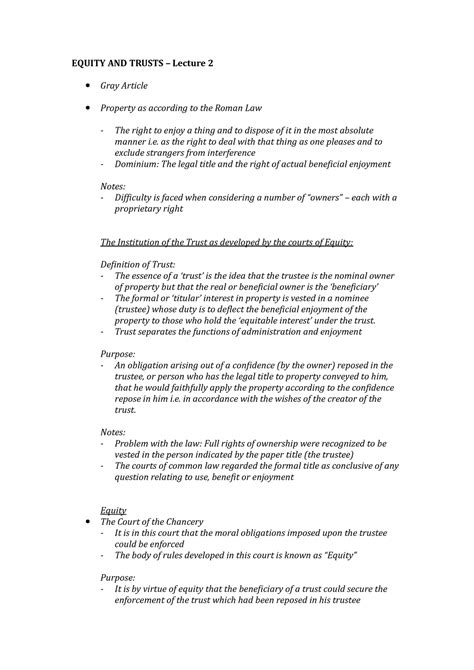 Lecture Introduction To Equity And Trusts Equity And Trusts